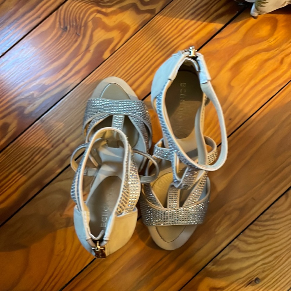 BCBG gold and silver heels